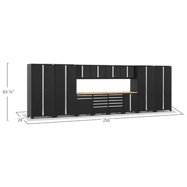 NewAge Pro Series Cabinets 14 PC Black With Bamboo Top Showing Dimensions