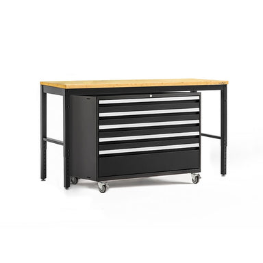 NewAge Pro Series Tool Cart And Work Bench In Black With Bamboo Worktop