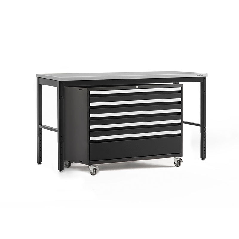 NewAge Pro Series Tool Cart And Work Bench In Black With Stainless Steel Worktop