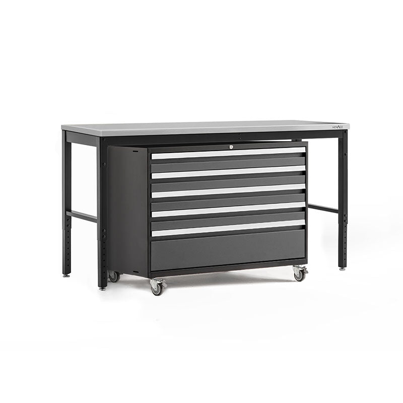 NewAge Pro Series Tool Cart And Work Bench In Gray/Black With Stainless Steel Worktop