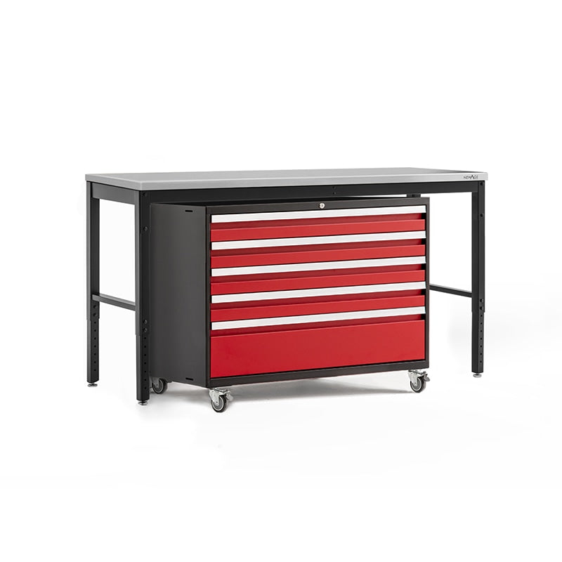 NewAge Pro Series Tool Cart And Work Bench In Red/Black With Stainless Steel Worktop