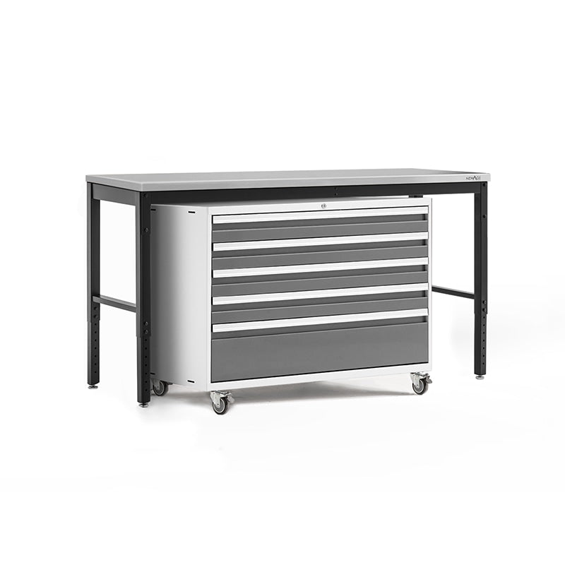 NewAge Pro Series Tool Cart And Work Bench In Platinum/White With Stainless Steel Worktop