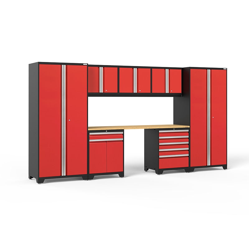 NewAge Pro Series Cabinets 8 PC Tool Drawer And Multi-Cabinet Red Bamboo Top