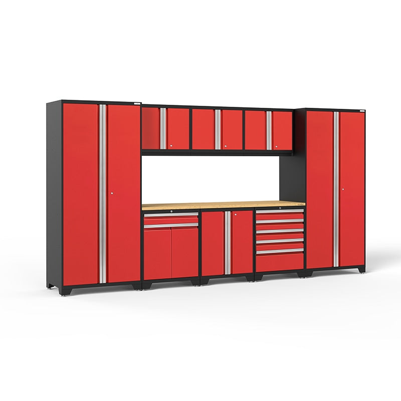 NewAge Pro Series Cabinets 9 PC Tool Drawer And Multi-Cabinet Red Bamboo Top