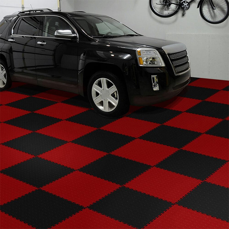 PerfectionFloorTile 5mm Coin Pattern Interlocking Floor Black And White Checkered With SUV