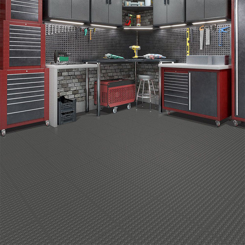 PerfectionFloorTile 5mm Coin Pattern Interlocking Floor Dark Gray In Garage Workshop