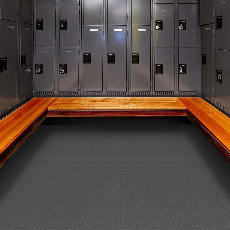 PerfectionFloorTile 5mm Coin Pattern Interlocking Floor Dark Gray In Locker Room