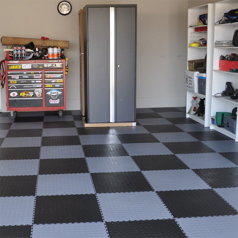 PerfectionFloorTile 5mm Coin Pattern Interlocking Floor Gray and Black Checkered Garage