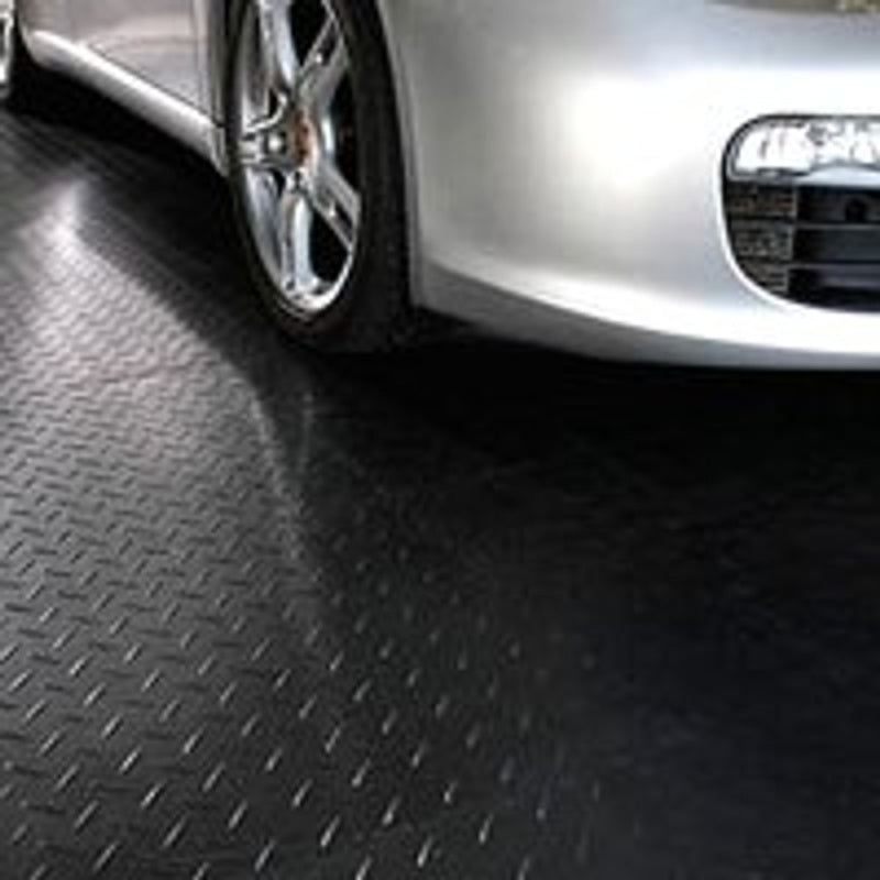 Perfection Floor Tile PFT Diamond Plate Interlocking Square Tiles Black With White Car Parked On Top