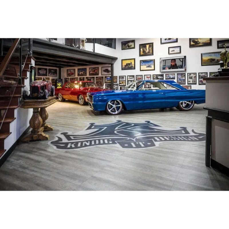 RaceDeck Garage Flooring smoked oak kindig it design