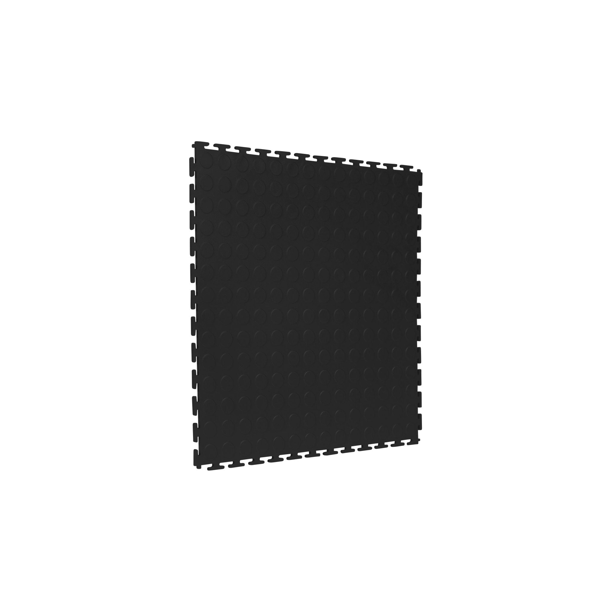 Black SupraTile coin pattern PVC garage floor tile with T-Joint interlocking edges