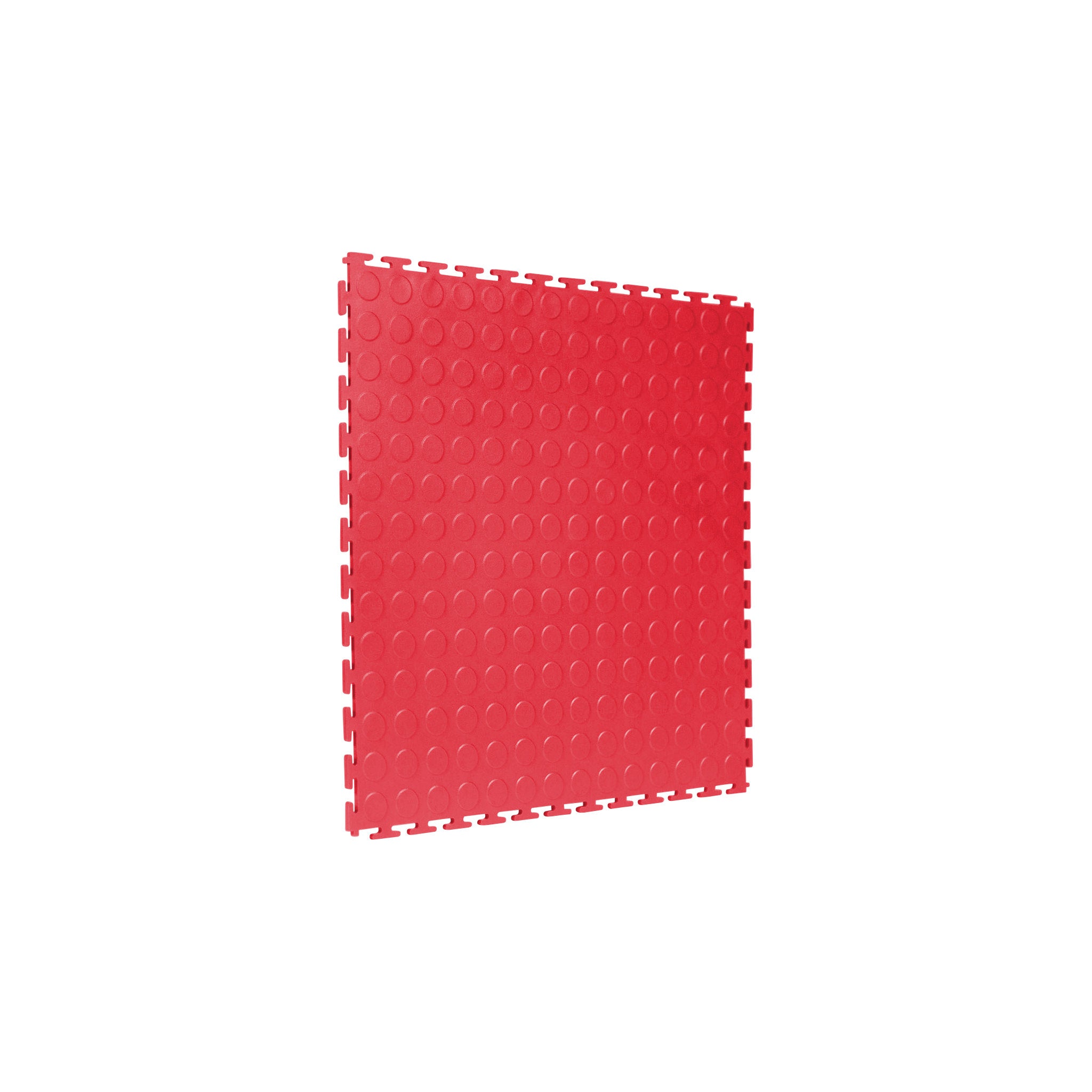 Red SupraTile coin pattern PVC garage floor tile with T-Joint interlocking edges