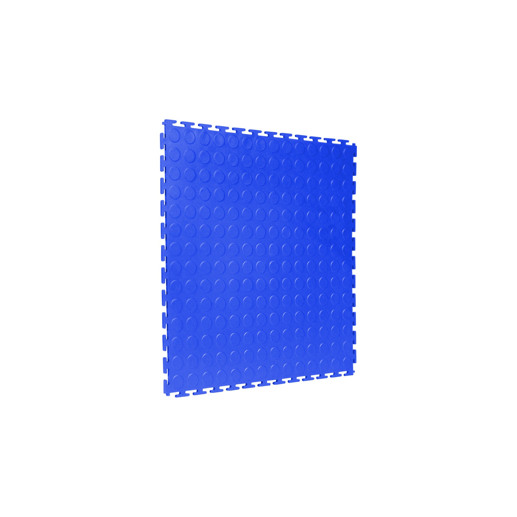 Royal Blue SupraTile coin pattern PVC garage floor tile with T-Joint interlocking edges