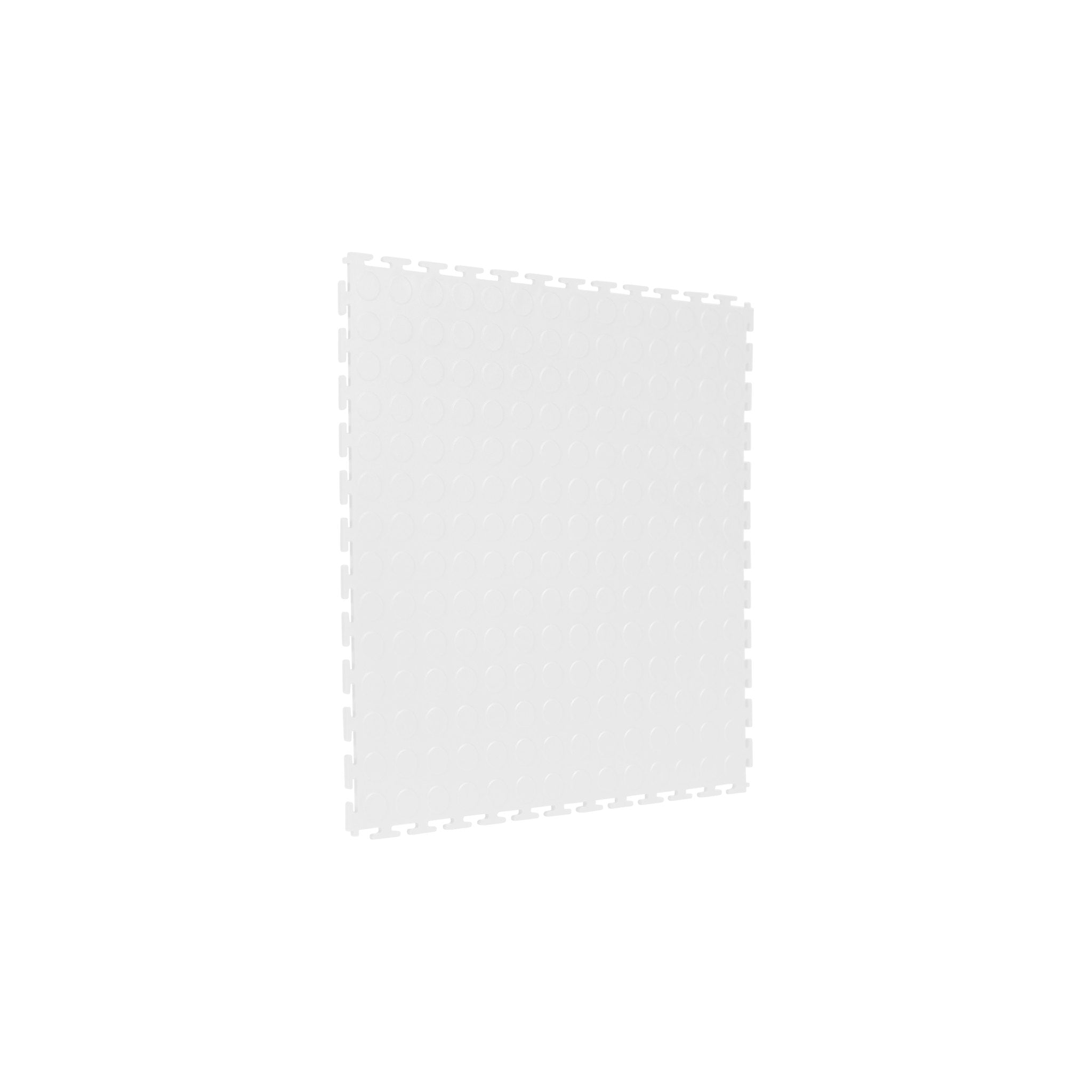 White SupraTile coin pattern PVC garage floor tile with T-Joint interlocking edges