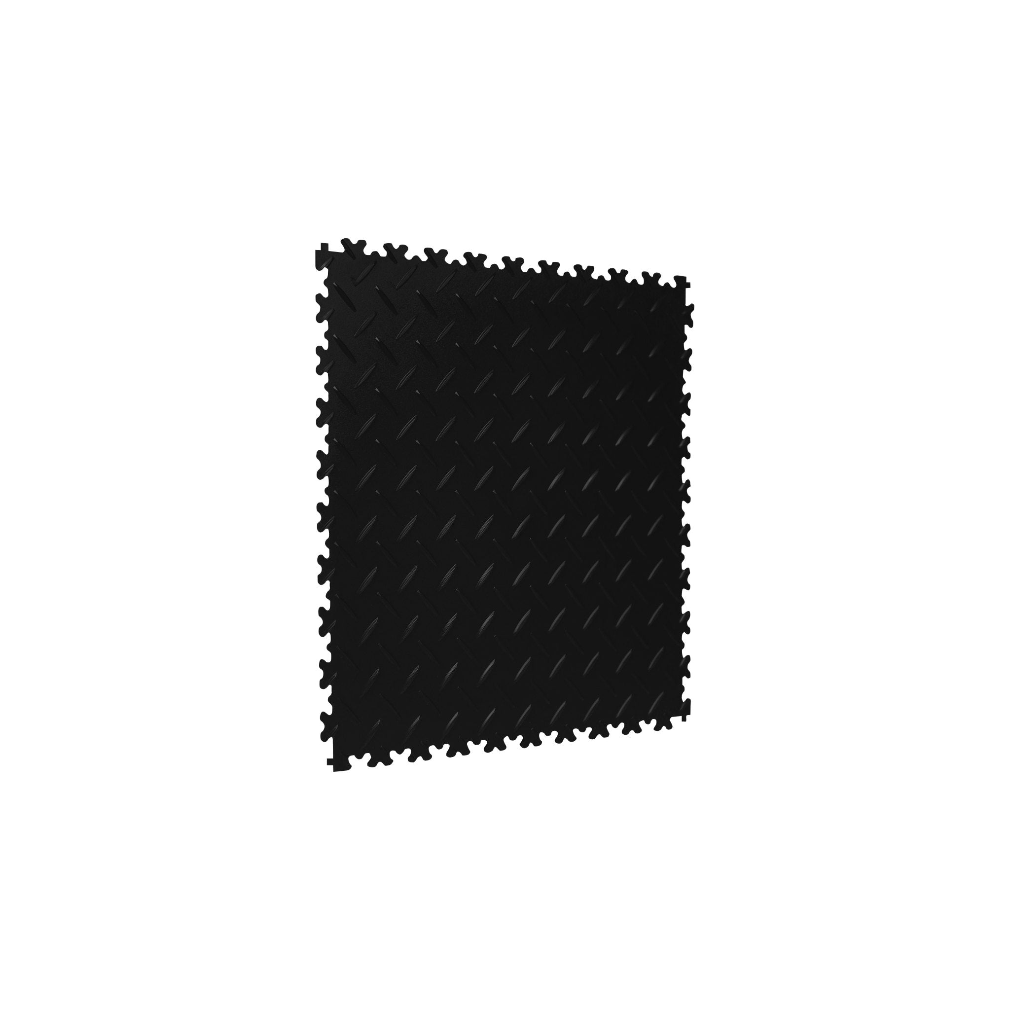 Black SupraTile diamond plate PVC garage floor tile with dovetail interlocking edges