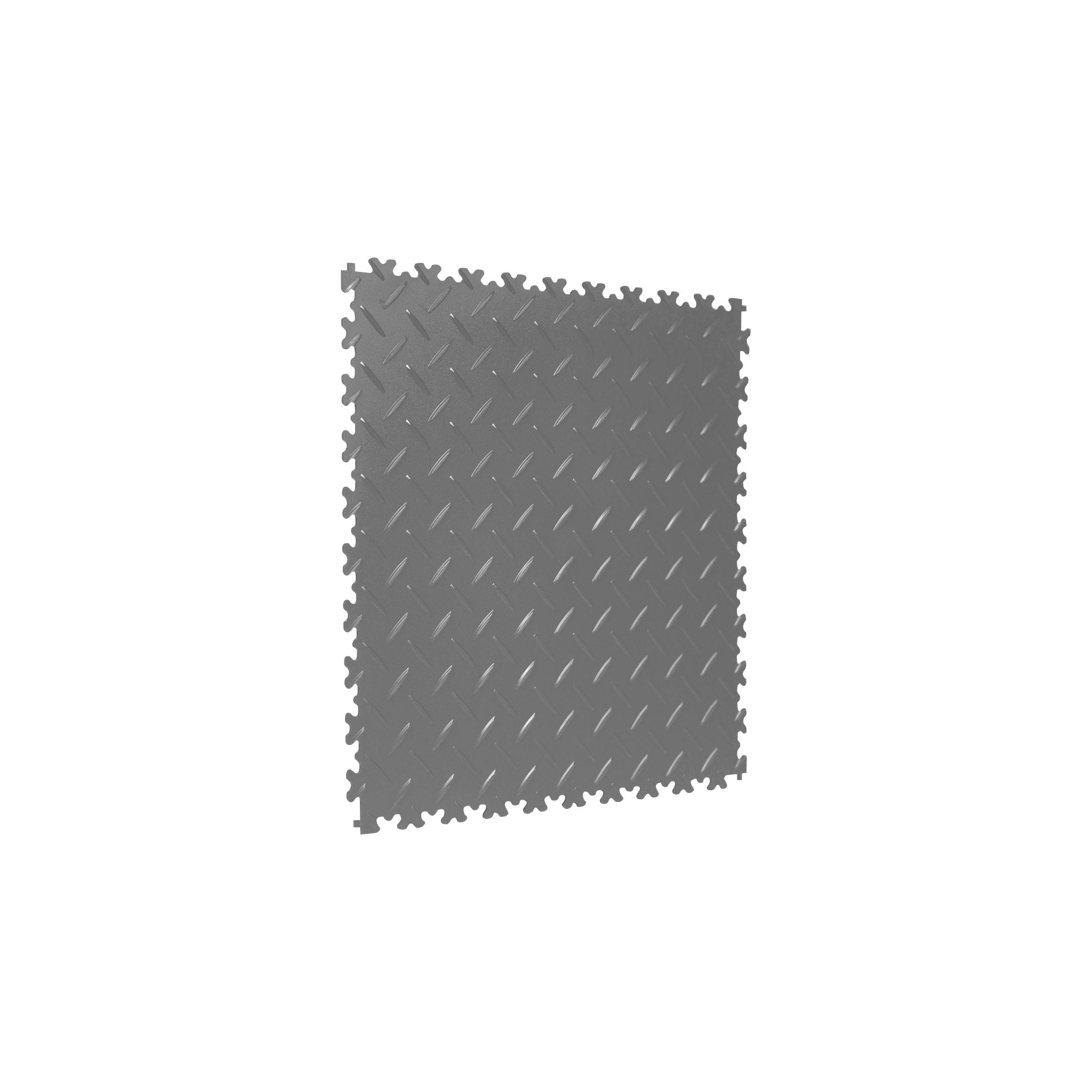 Light Gray SupraTile diamond plate PVC garage floor tile with dovetail interlocking edges