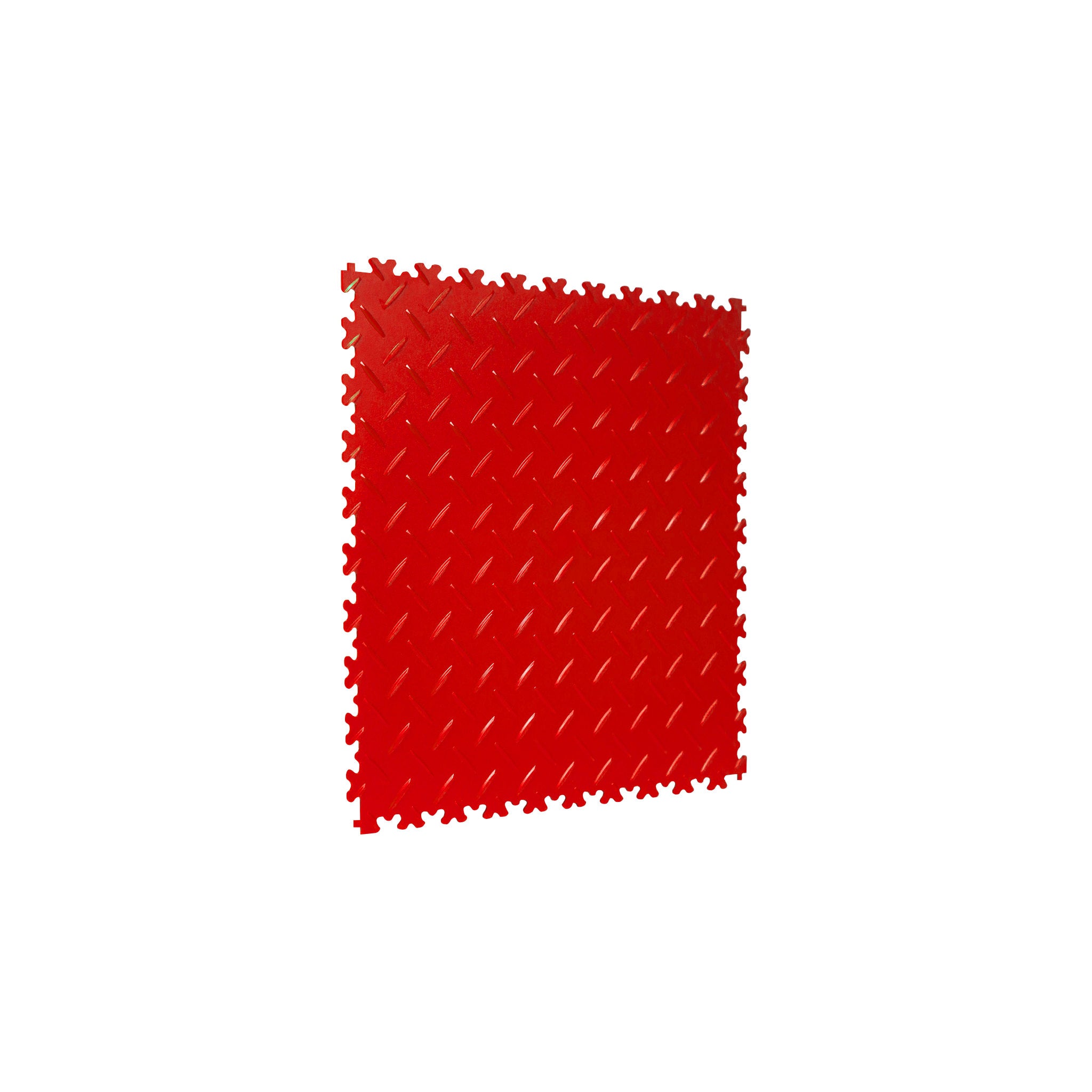 Red SupraTile diamond plate PVC garage floor tile with dovetail interlocking edges