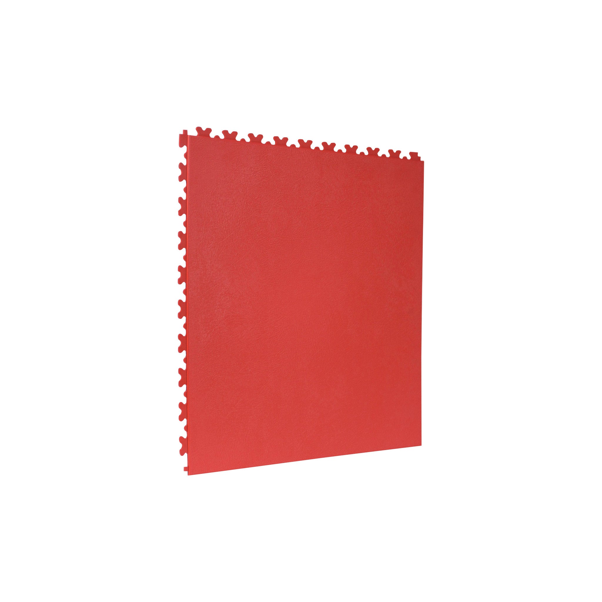 Red SupraTile leather finish PVC garage floor tile with hidden dovetail interlocking edges