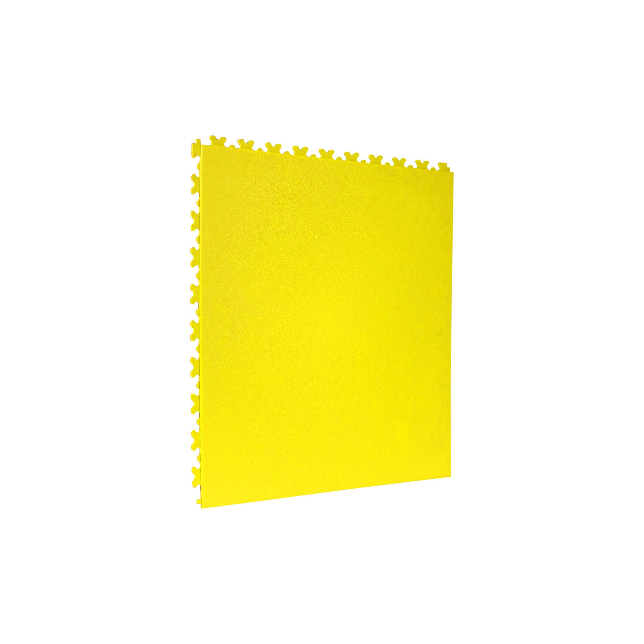 Yellow SupraTile leather finish PVC garage floor tile with hidden dovetail interlocking edges