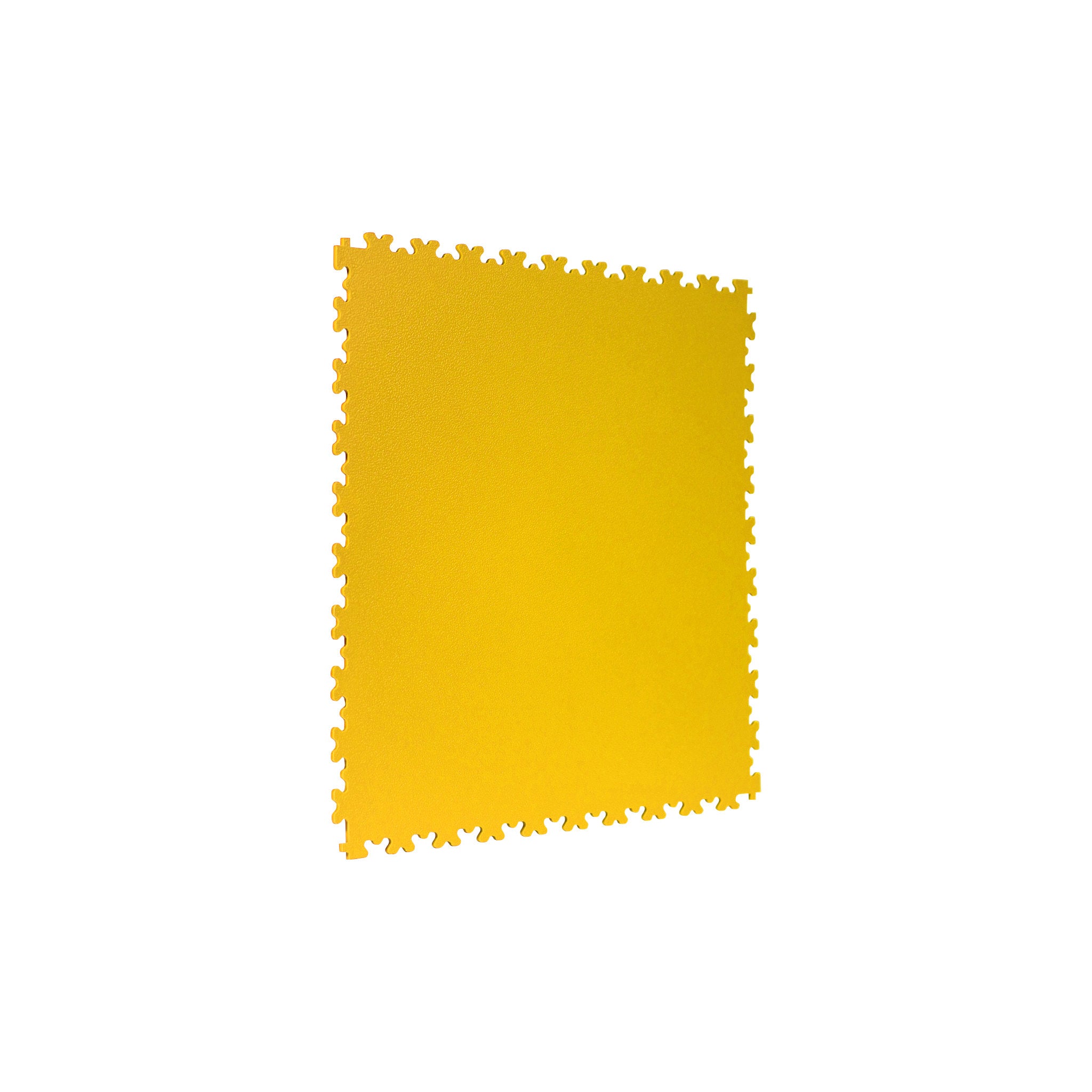 Yellow SupraTile textured PVC garage floor tile with dovetail interlocking edges