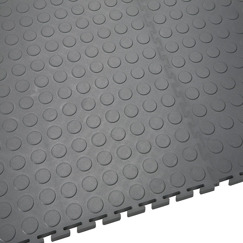 Close Up Of PVC Garage Flooring Tiles In Gray Coin Pattern By SupraTile