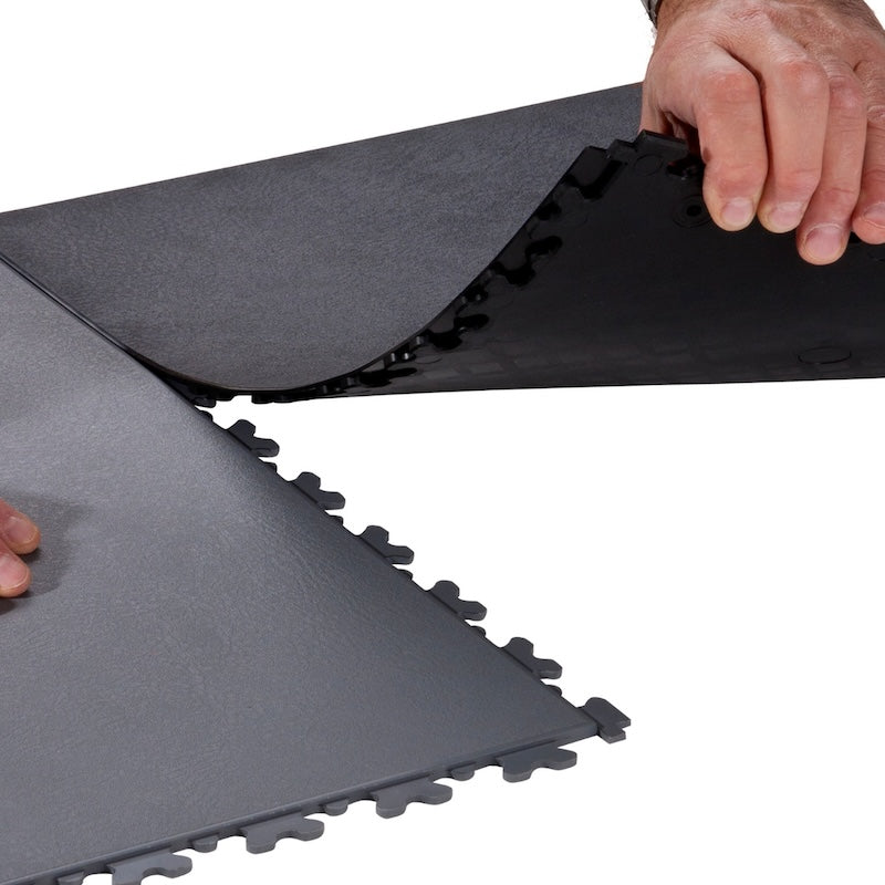 Easy To Install Locking Hidden Dovetail Edges On SupraTile Leather Style Floor Tiles