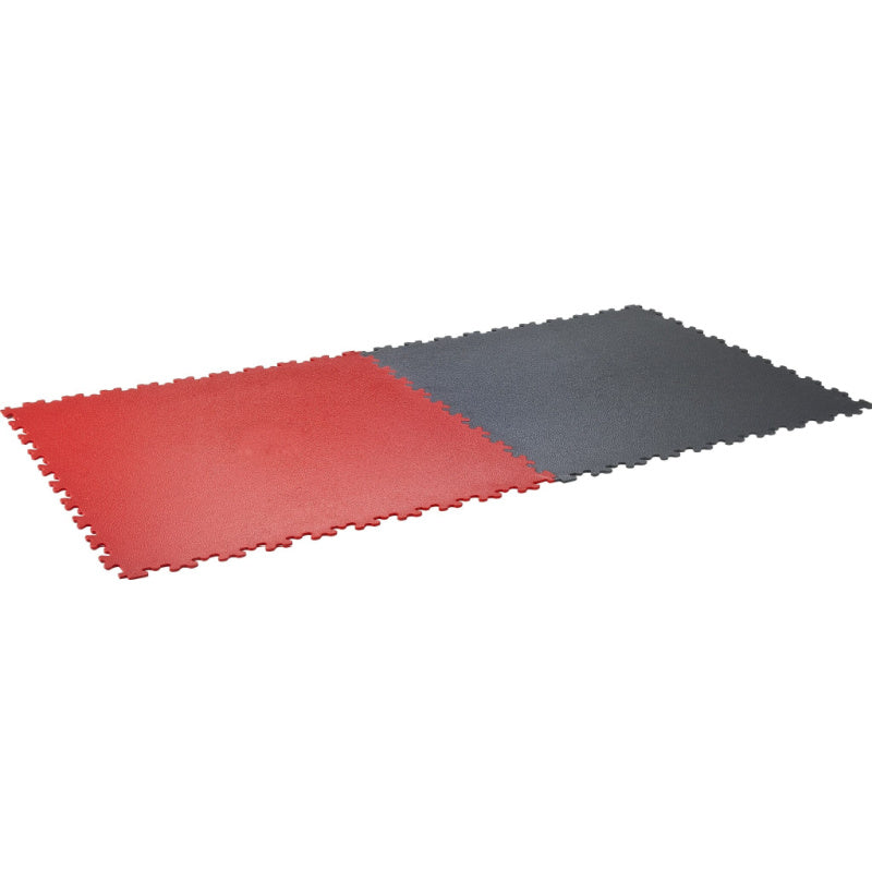 Black And Red Textured Dovetail Floor Tiles Connected To Show Locking Seam