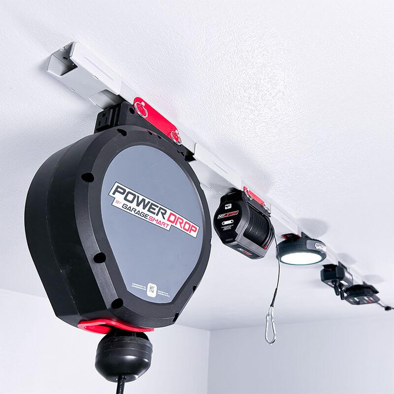 garage smart accessories power drop lifter track setup