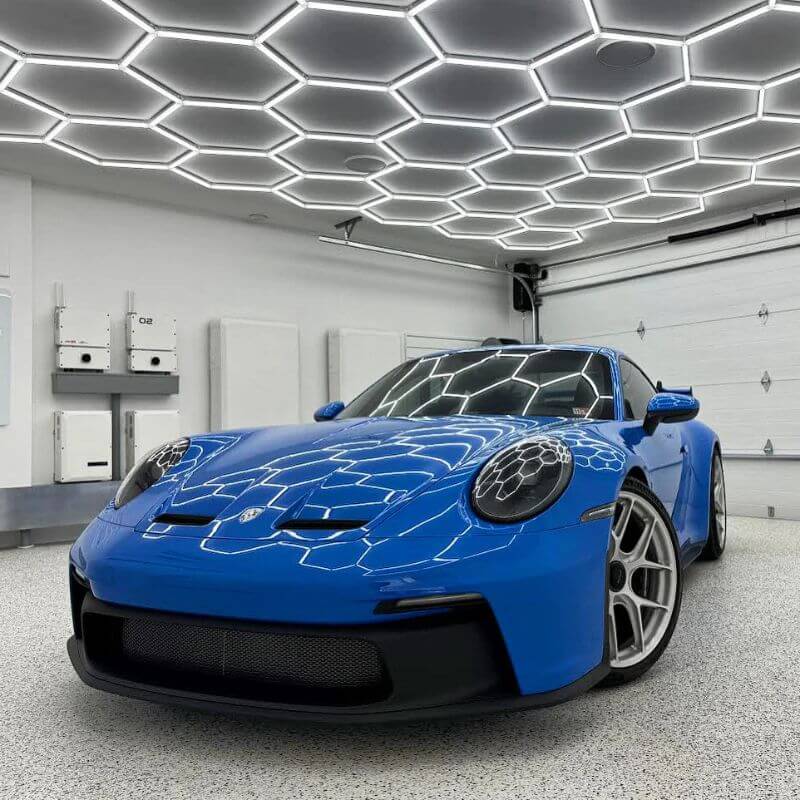 hexglow hexagon garage lights porsche detailing setup