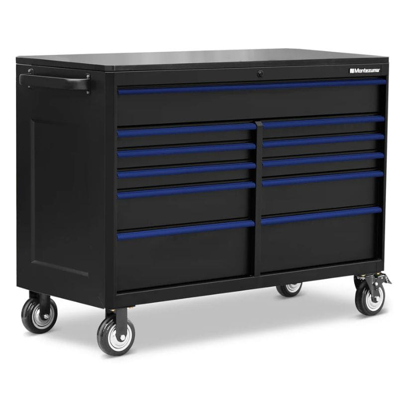montezuma 56x24 11 drawer tool cabinet black side view