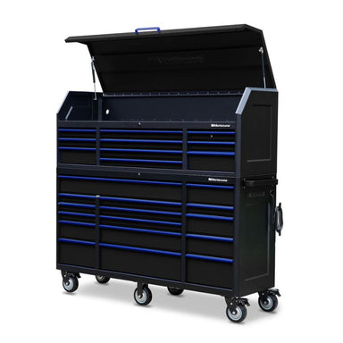 montezuma 72 inch 26 drawer tool box right view open