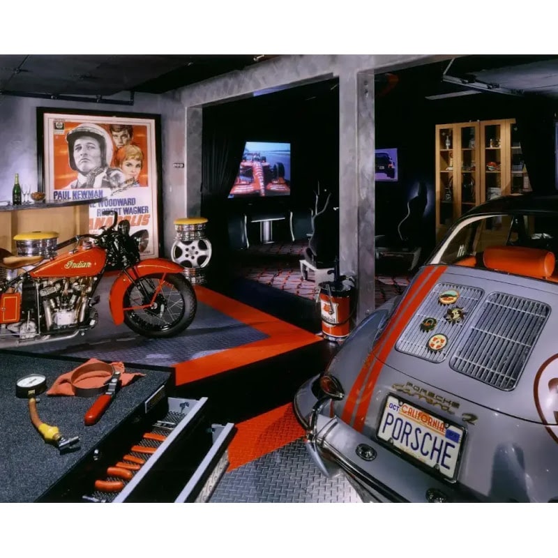 Vintage Indian Motorcycle in a Man Cave with RaceDeck Diamond Tile Floor